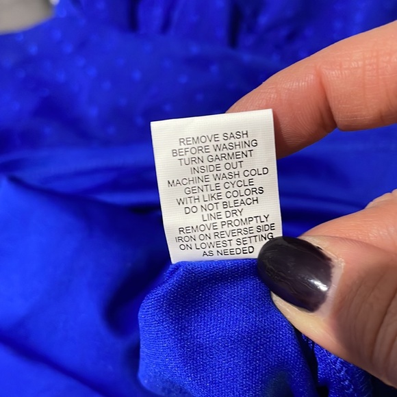 NY Collection - Blue Short Sleeve Belted Swiss Dot Dress - Medium - Picture 11 of 14